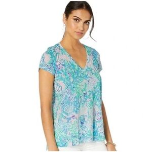 NWT Etta V-Neck Cotton Tee Amethyst Tint Craysea Size XS 💜💚💙